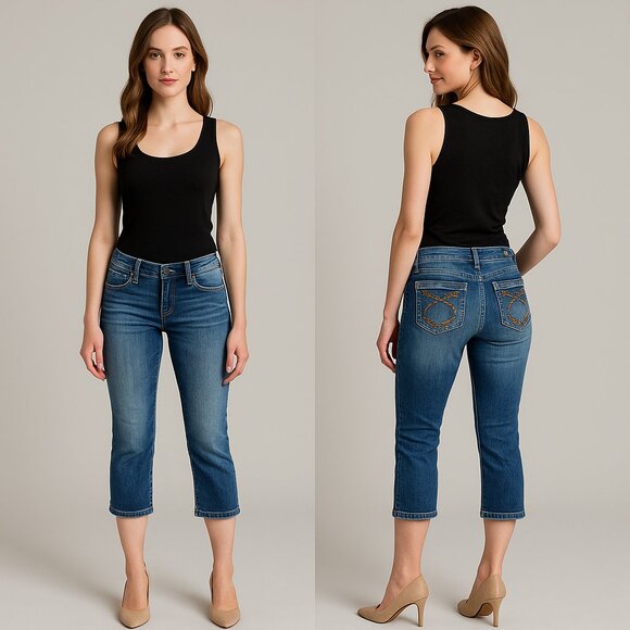 SILVER✨JEANS CO “Frances” Capri 👖 Low Rise Embroidered Denim Jeans 💙 Sz 28 - Picture 1 of 15